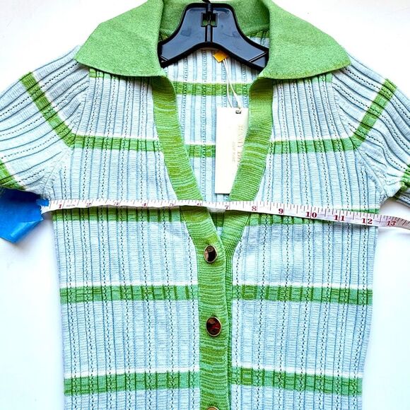 NWT Ramy Brook “Raya” Stripe Knit Button-front Sweater, in light blue and green - Picture 11 of 13